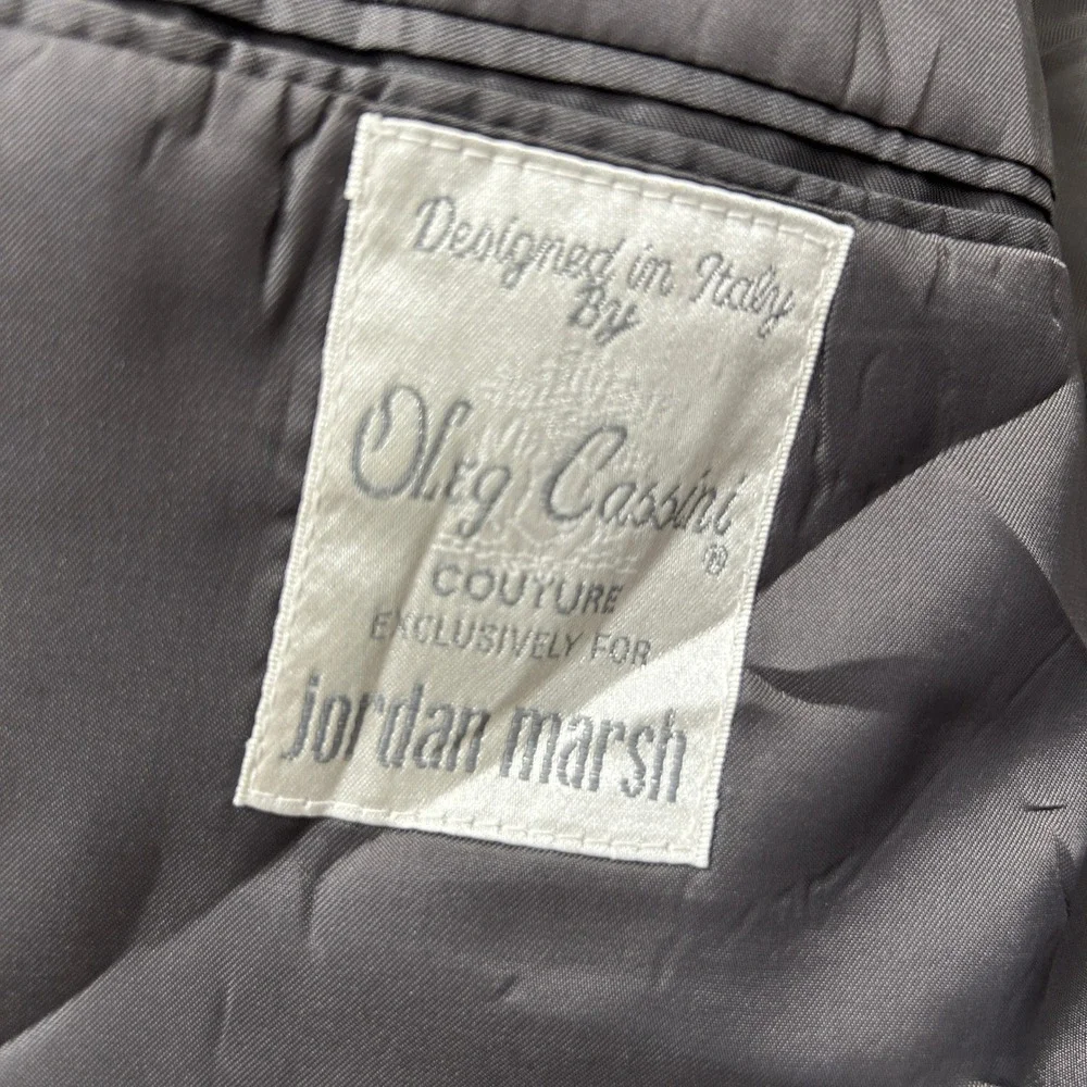 Oleg Cassini Couture Mens Gray Pinstripe Wool Double Breasted Blazer Jacket 44R